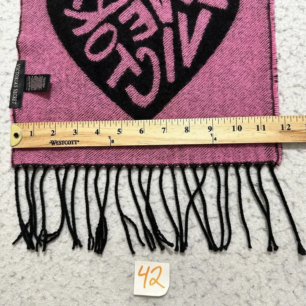 Victoria's Secret Winter Angel Collection Heart Scarf Acrylic Red Pink Black 80" - Picture 11 of 11